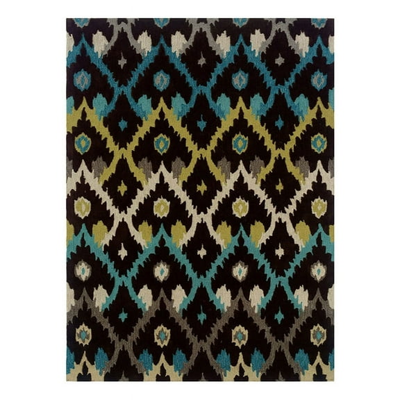 Bowery Hill 96'' x 120'' Transitional Fabric Hand Tufted Rug in Black/Teal