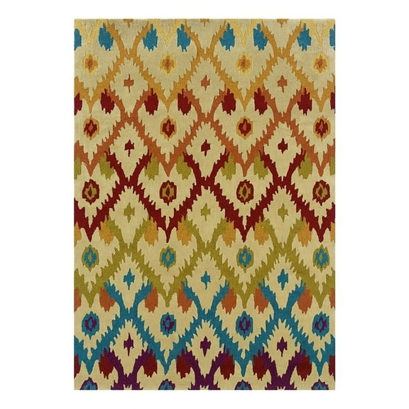Bowery Hill 96'' x 120'' Transitional Fabric Hand Tufted Rug in Sand Brown/Teal