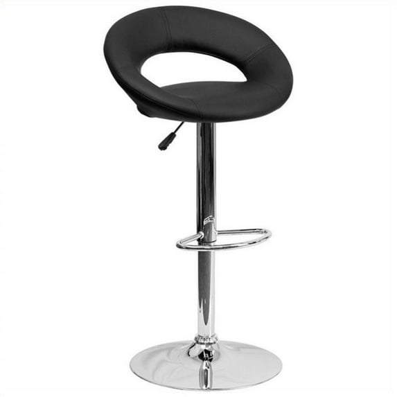 Bowery Hill Adjustable Faux Leather Rounded Back Bar Stool in Black