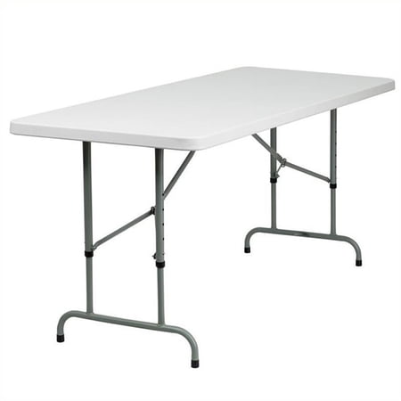 Bowery Hill Adjustable Granite Plastic Folding Table in White