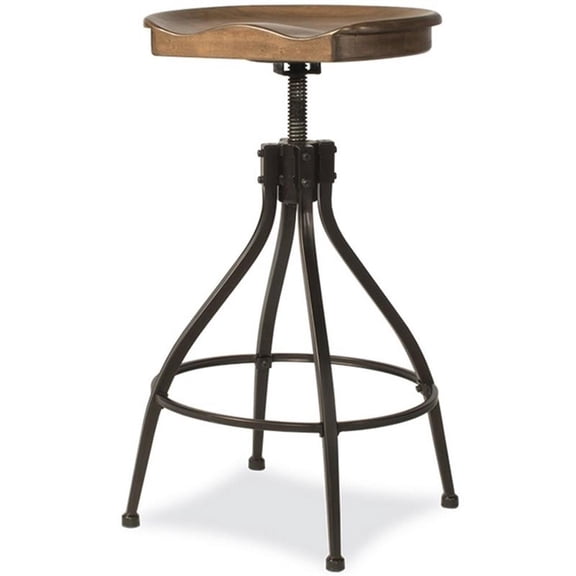 Bowery Hill Adjustable Wooden Swivel Backless Bar Stool in Distressed Walnut