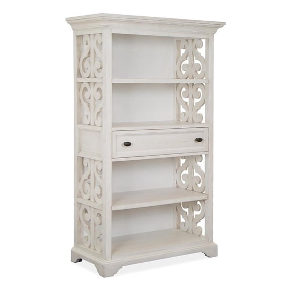 Bowery Hill Alabaster Bookcase With Adjustable Shelves and Drawer