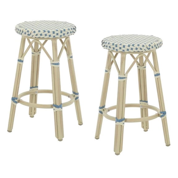 Bowery Hill Aluminum 26-inch Patio Barstool in Blue (Set of 2)