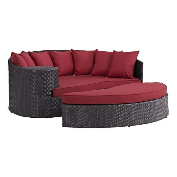 Bowery Hill Aluminum and Rattan Patio Daybed in Espresso/Red