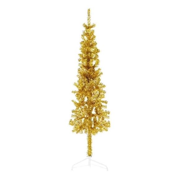 Bowery Hill Artificial Half Christmas Tree Gold PVC Steel Slim Space-Saving