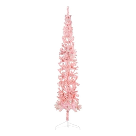 Bowery Hill Artificial Half Christmas Tree Pink PVC Steel 94.5"