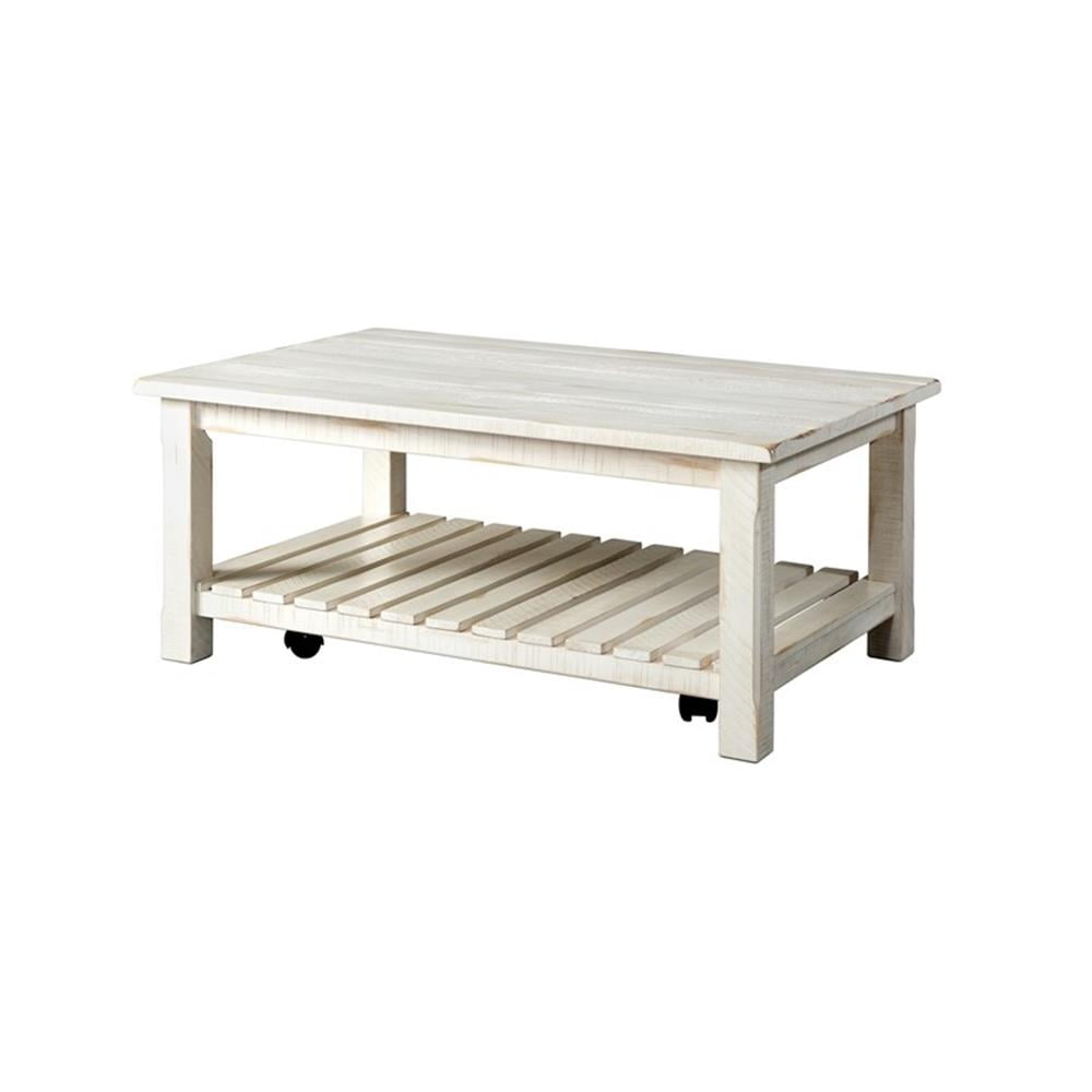 Bowery Hill Barn Door Solid Wood Coffee Table Antique White