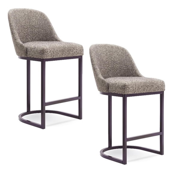 Bowery Hill Barrel Back Metal Counter Stool Set in Gray/Espresso