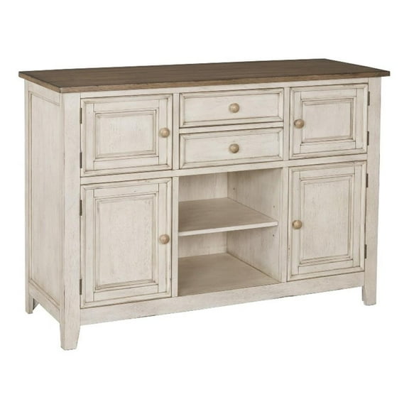 Bowery Hill Beacon Asian Hardwood Server in Smokey White and Peppercorn