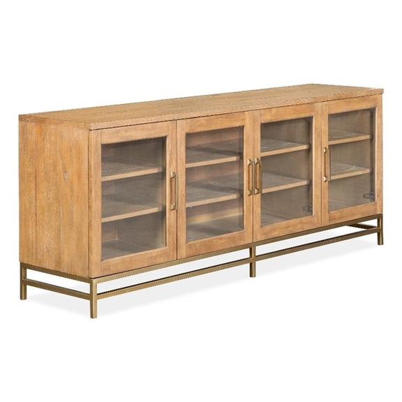 Bowery Hill Belgian Wheat Small Console With Glass Doors and Metal Base