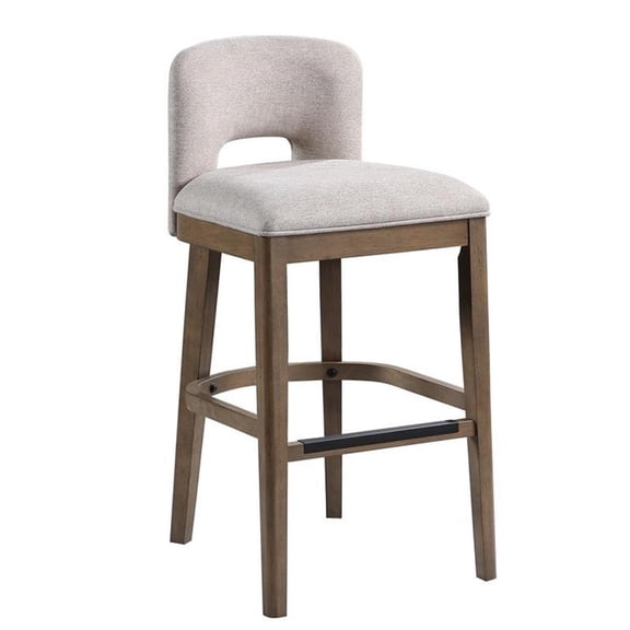 Bowery Hill Bistro Solid Wood Brown and White Fabric Bar Stool