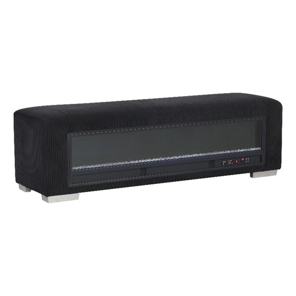 Bowery Hill Black Fabric Bench with Fireplace and Bluetooth Audio