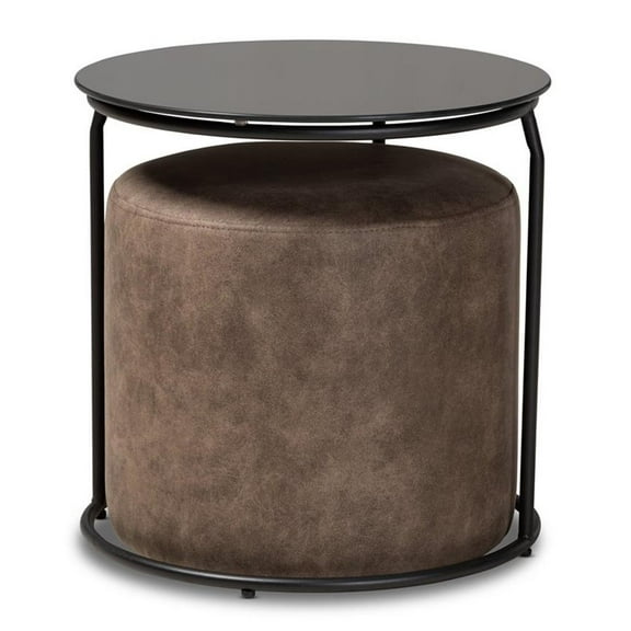 Bowery Hill Black with Grey and Brown 2-Piece Table and Ottoman Set