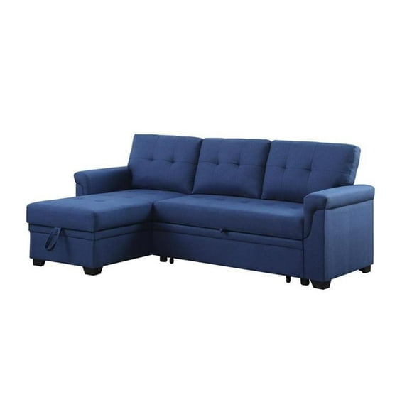 Bowery Hill Blue Linen Fabric Reversible Sleeper Sectional with Storage Chaise