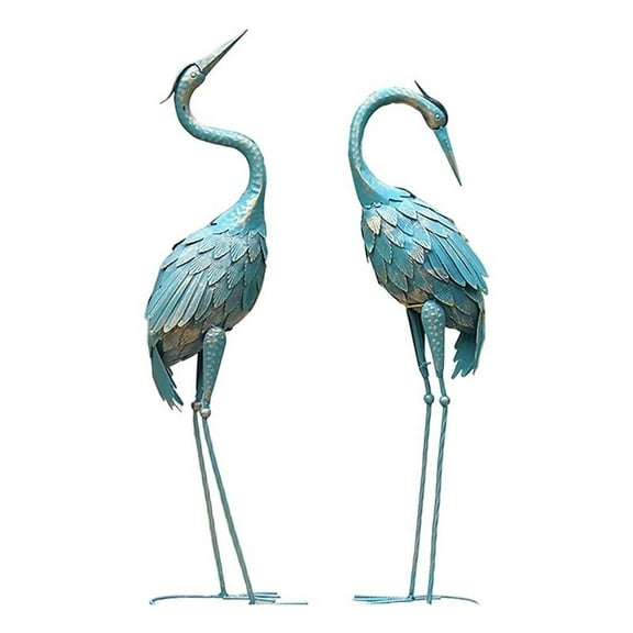Bowery Hill Blue Metal Crane Garden Statues Elegant Outdoor Decor