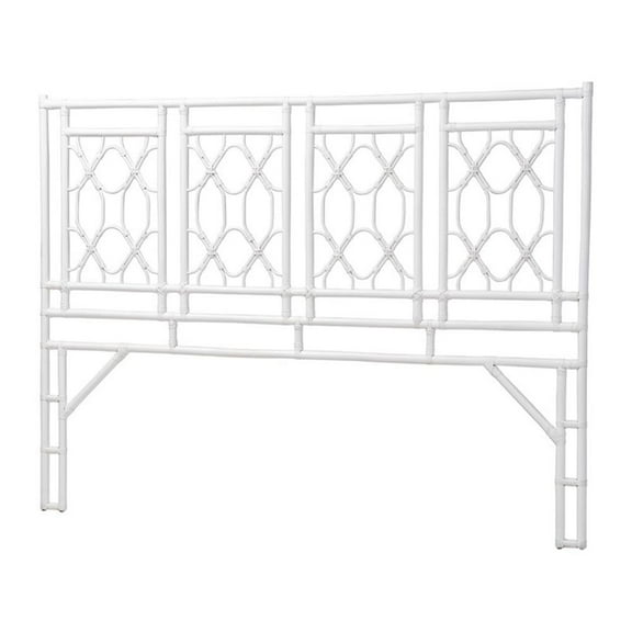 Bowery Hill Bohemian White Rattan King Size Standalone Headboard