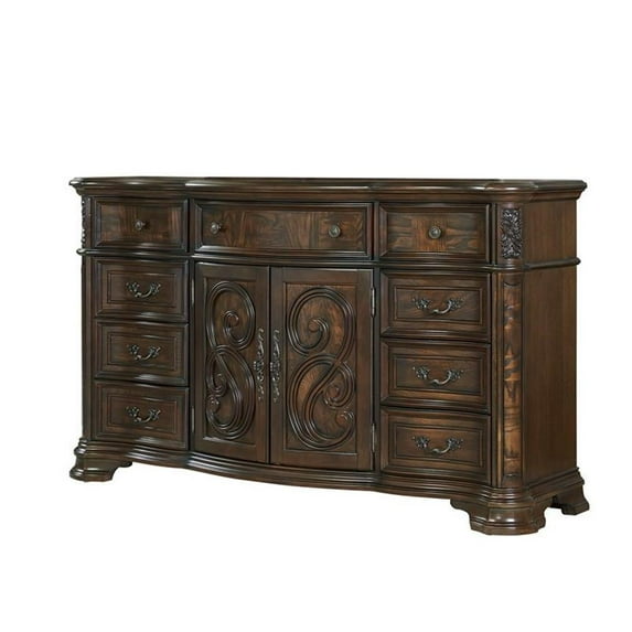 Bowery Hill Brown Cherry 9-Drawer Dresser