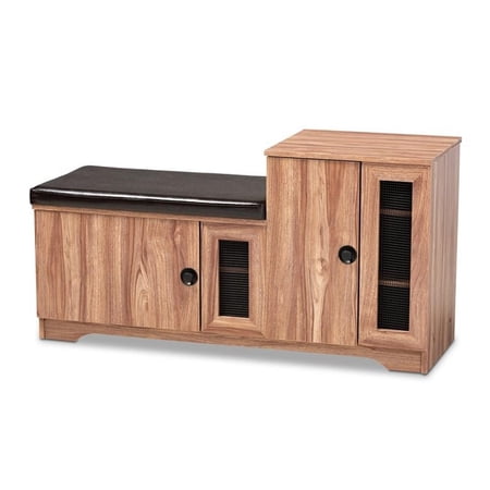 Bowery Hill Brown Faux Leather 2-Door 5-Shelves Wood Shoe Storage Bench