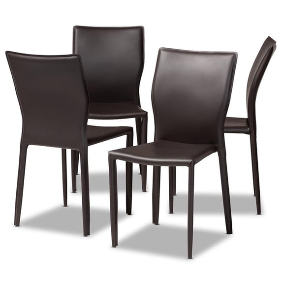 Bowery Hill Brown Faux Leather Upholstered 4-Piece Dining Chair Set