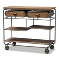 thumbnail image 1 of Bowery Hill Brown Finished Wood and Black Finished Metal 2-Drawer Kitchen Cart, 1 of 9