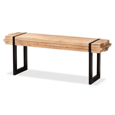 Bowery Hill Brown Finished Wood and Black Finished Metal Bench
