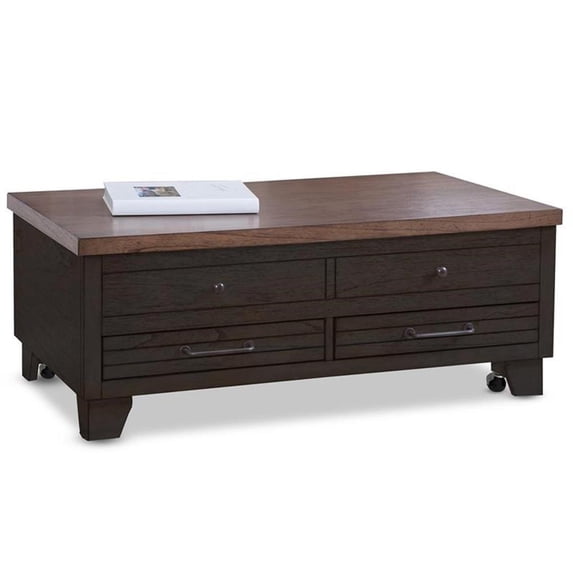 Bowery Hill Brown Lift-Top Cocktail Table with Casters