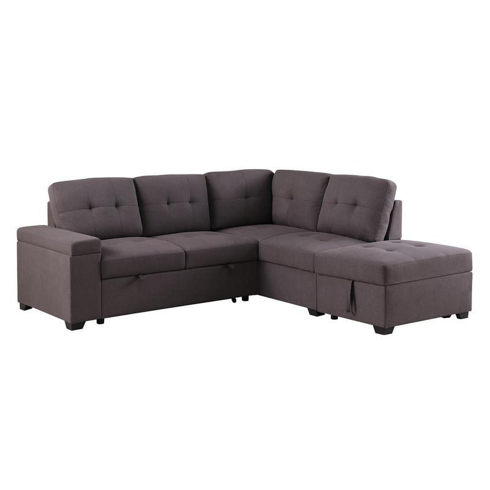 Bowery Hill Brown Linen Fabric Sleeper Sectional Sofa with Storage