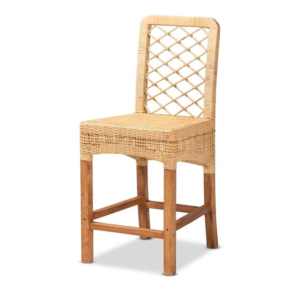 Bowery Hill Brown Rattan and Walnut Brown Finished Wood Counter Stool