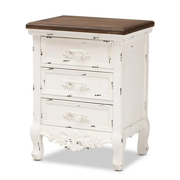 Bowery Hill Brown and Antique White Finished Wood 3-Drawer End Table