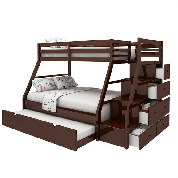 Bowery Hill Bunk Beds Twin over Full with Trundle and Storage Drawers Chocolate