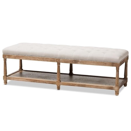 Bowery Hill Cotton Linen Beige Bench Rectangular Button Tufted 57.48" Fully Assembled
