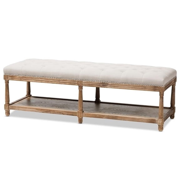 Bowery Hill Cotton Linen Beige Bench Rectangular Button Tufted 57.48" Fully Assembled