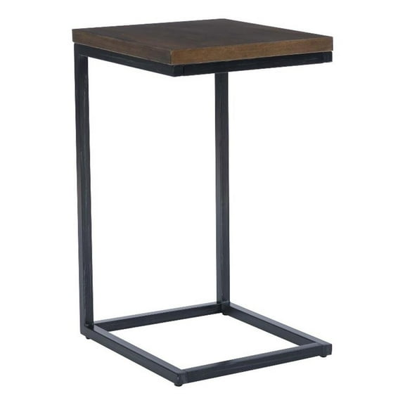 Bowery Hill C Table Stained Wood Top in Black Distressed Metal Base