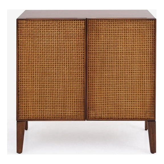 Bowery Hill Cabinet with Rattan Door Fronts in Walnut Finish