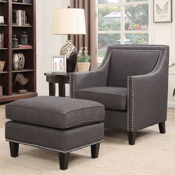 Bowery Hill Chair WIth Ottoman in Charcoal Gray