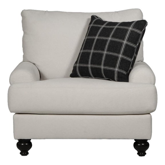 Bowery Hill Chair in Plush Ecru Off White Fabric with Accent Pillow