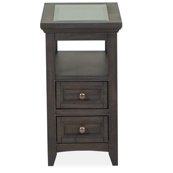 Bowery Hill Chairside End Table with Glass Top and 2 Drawers in Graphite