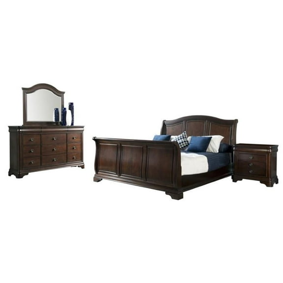 Bowery Hill Classic Solid Wood 4-Piece King Sleigh Bedroom Set in Warm Cherry