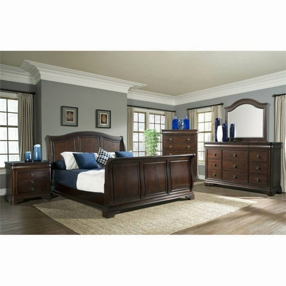 Bowery Hill Classic Solid Wood 5-Piece King Sleigh Bedroom Set in Warm Cherry