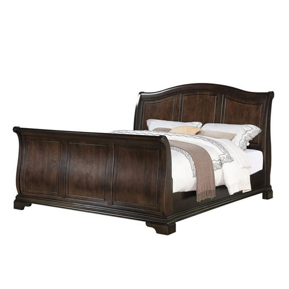 Bowery Hill Classic Solid Wood King Sleigh Bed in Warm Cherry
