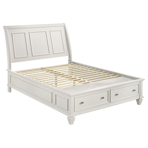 Bowery Hill Coastal Wood Queen Storage Sleigh Bed in White Finish