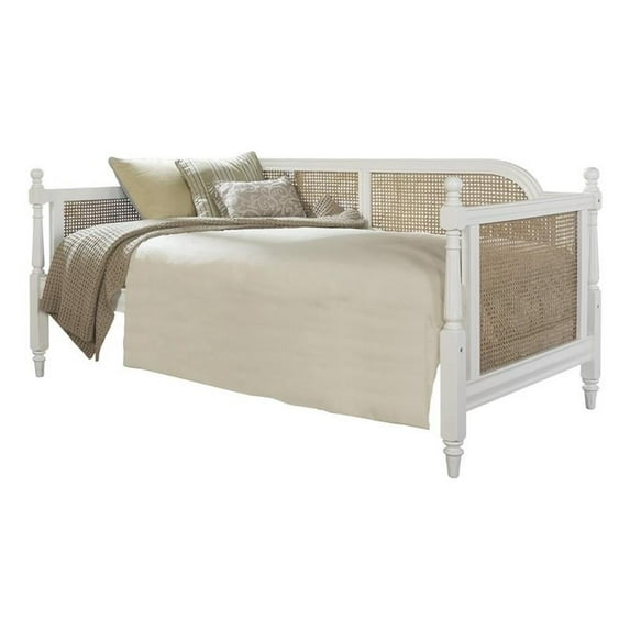 Bowery Hill Coastal Wood Twin Daybed with Cane Inset Panels in Natural/White