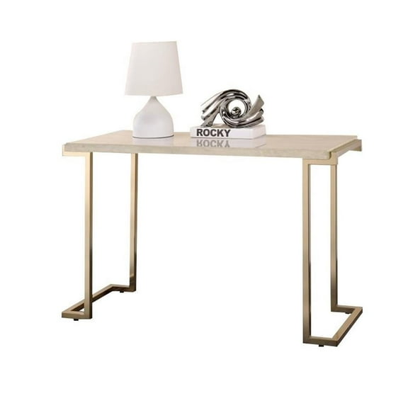 Bowery Hill Console Table in Faux Marble and Champagne