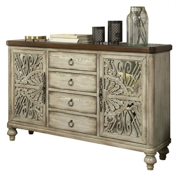 Bowery Hill Console Table with 2 Doors and 4 Drawers in Antique White