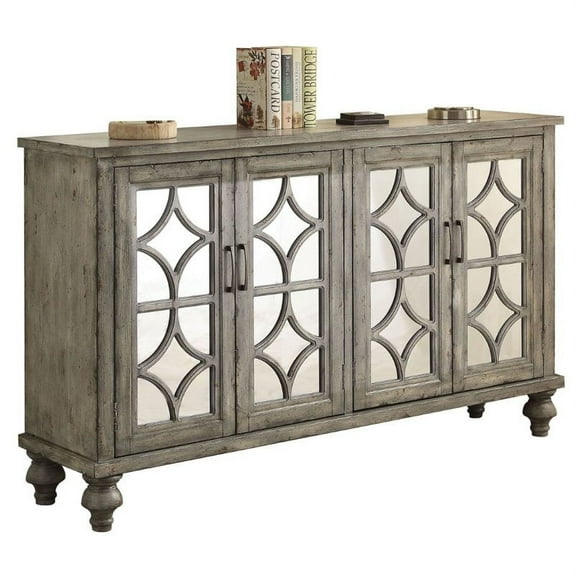 Bowery Hill Console Table with 4 Doors in Weathered Gray