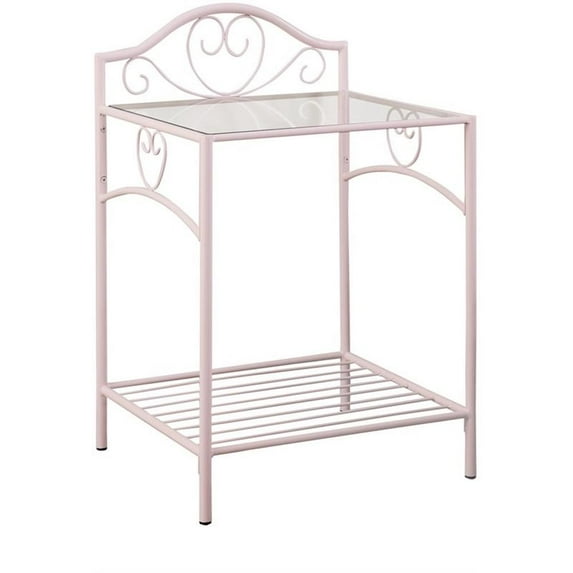 Bowery Hill Contemporary 1 Shelf Nightstand with Glass Top in Powder Pink