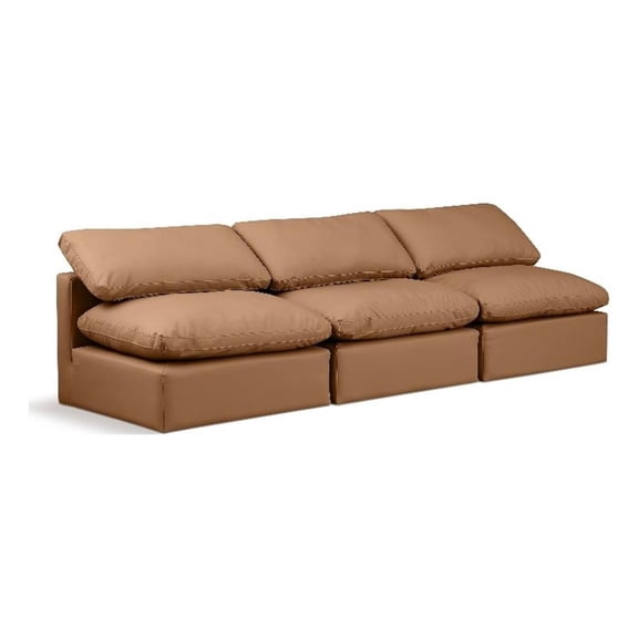 Bowery Hill Contemporary 105" Vegan Leather Modular Sofa in Cognac Orange