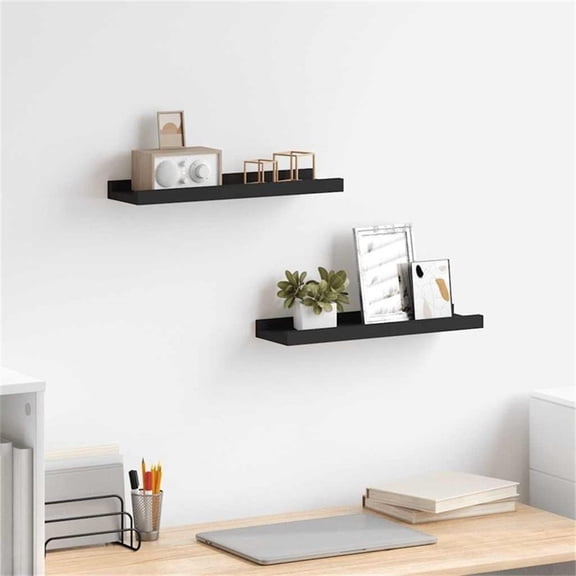 Bowery Hill Contemporary 15.7" MDF Frame Ledge Shelf in Black (Set of 2)