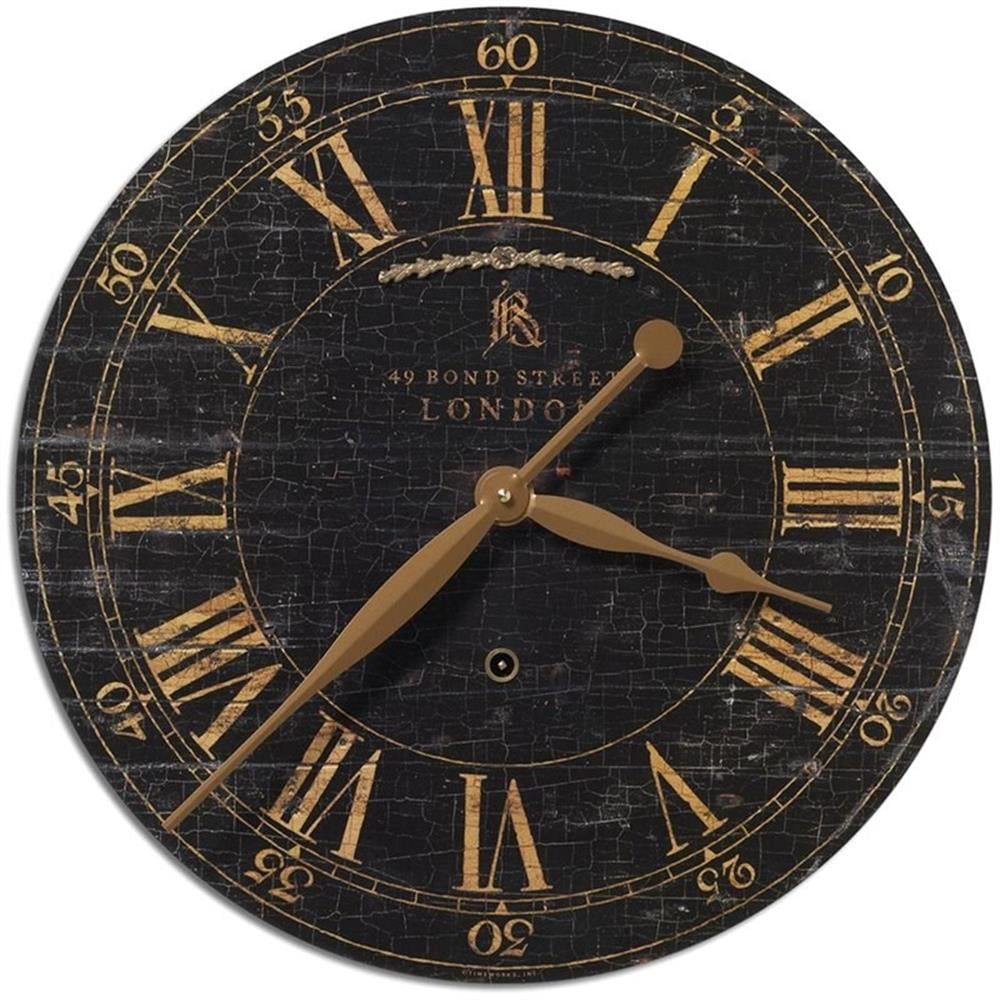 18-Inch Rustic Black and Gold Round Wall Clock