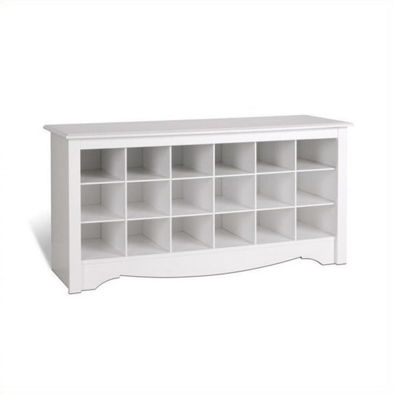 Bowery Hill Contemporary 18 Cubby Shoe Storage Bench in White